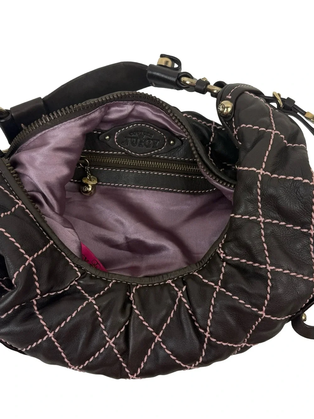 Juicy Couture Vintage Hobo Bag Quilted Butter Soft Brown Lamb Leather Y2K Boho